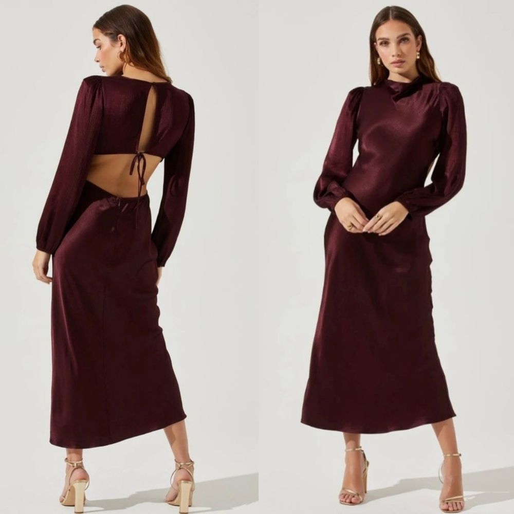 NWT ASTR THE LABEL Samara Open Back Maxi Dress in Wine. Size S